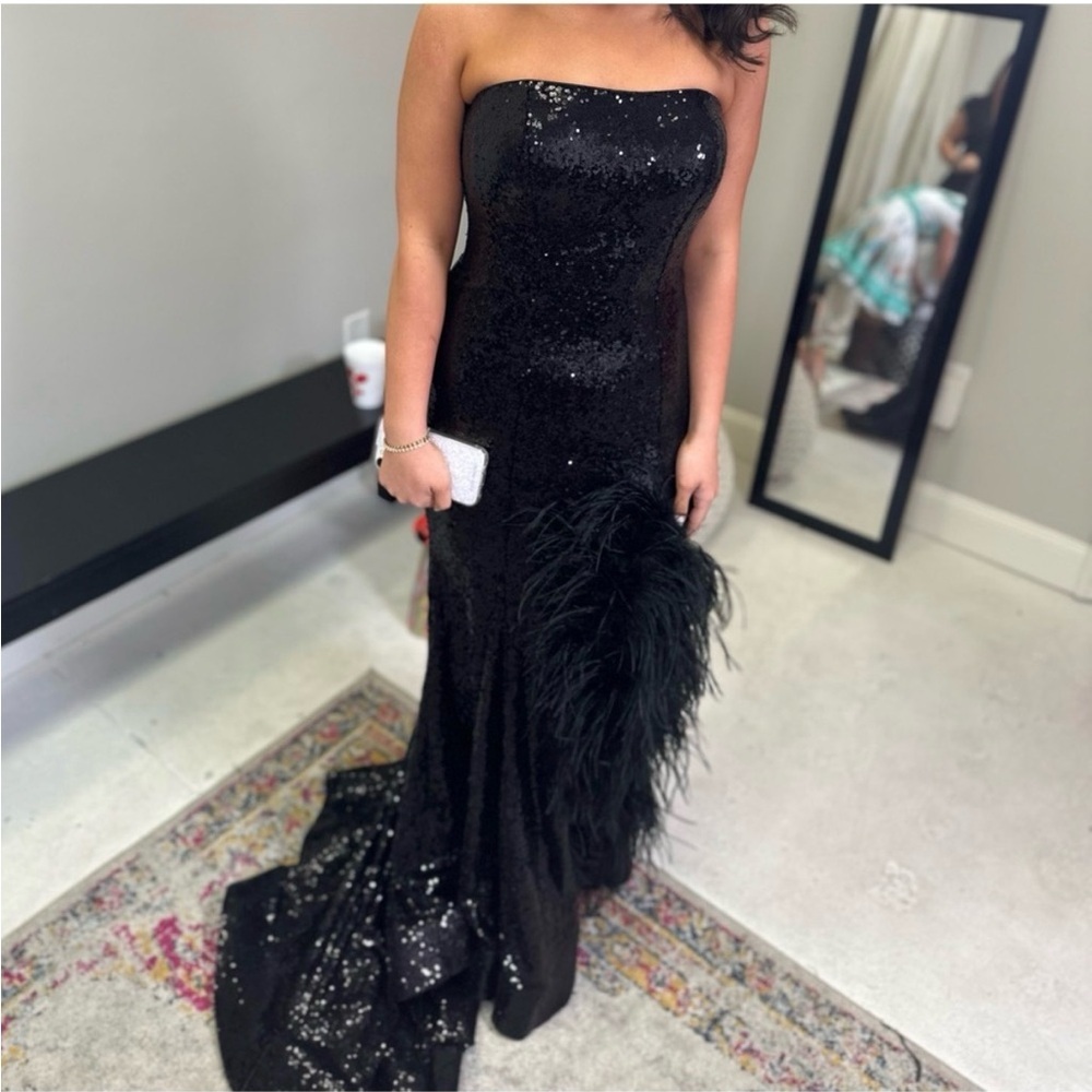 Sherri Hill Black Strapless Sequin Gown